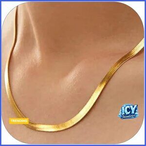 Gold Plated Snake Chain Necklace Stainless Steel Adjustable Length